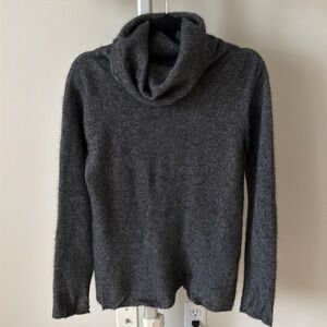 Merino Mink charcoal grey turtleneck merino wool silk blend sweater, size S